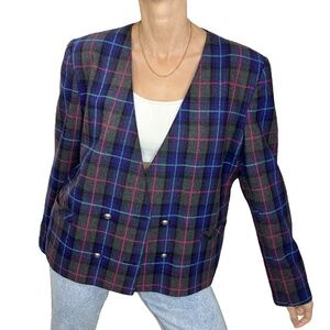 Vintage wool blend boxy purple grey plaid jacket blazer 14